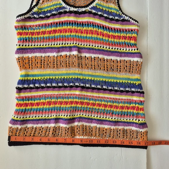 Trina Turk Crochet Sleeveless Tank Sweater Vest Sz S Textured Multicolor Stripes - Picture 12 of 12